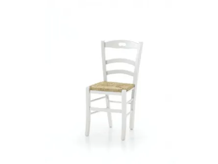 Sedia in legno massello laccato bianco con seduta in paglia 6042-A di Zanini