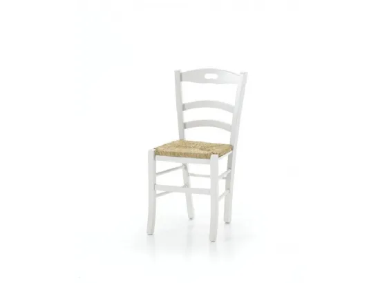 Sedia in legno massello laccato bianco con seduta in paglia 6042-A di Zanini