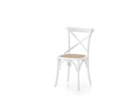 Sedia in Olmo laccata colore bianco con fondino in Rattan naturale 6086-A di Zanini