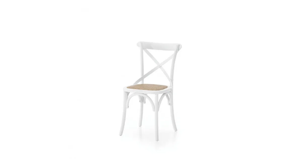 Sedia in Olmo laccata colore bianco con fondino in Rattan naturale 6086-A di Zanini