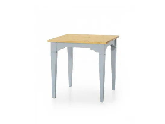 Tavolo quadrato in Abete laccato con basamento e gambe colore azzurro e piano spazzolato colore miele 6081-A di Zanini