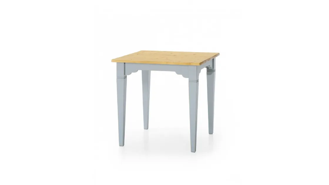 Tavolo quadrato in Abete laccato con basamento e gambe colore azzurro e piano spazzolato colore miele 6081-A di Zanini